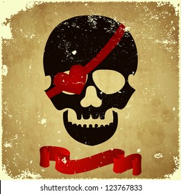 background with a skull and heart in retro style