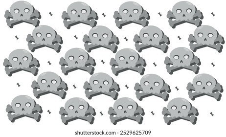 Background with skulls and crossbones on background of small bones, skull icon Halloween, pattern with skulls Halloween concept