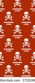 Background with skulls and crossbones. Ransomware attack. Attentions screen. Vector illustration in smartphone size. Template for phones app. Vertical banners. Phone UI.