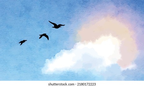 Background of the sky - abstract, colorful, creative concept. Cartoon. Watercolor style. Vector illustration. Clipart