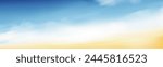 Background Sky Blue Yellow Spring, White Heaven Summer Banner Scene, Cloud Day Over Field, Sun Vector Graphic Nature Landscape, Seasonal Illustration, Outdoor Design, Bright Weather And Copy Space