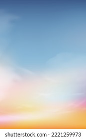 Background Sky Blue Yellow Spring, White Heaven Summer Banner Scene, Cloud Day Over Field, Sun Vector Graphic Nature Landscape, Seasonal Illustration, Outdoor Design, Bright Weather And Copy Space