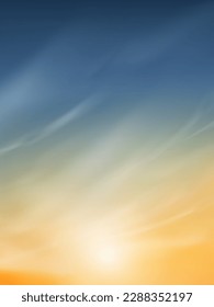 Background Sky Blue Yellow Spring, White Heaven Summer Banner Scene, Cloud Day Over Field, Sun Vector Graphic Nature Landscape, Seasonal Illustration, Outdoor Design, Bright Weather And Copy Space