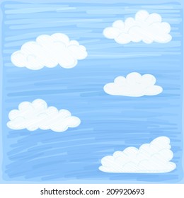 Background of sky and clouds stylized hand coloring. Sky and clouds are on separate layers