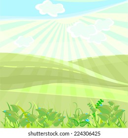 Background with sky and green field