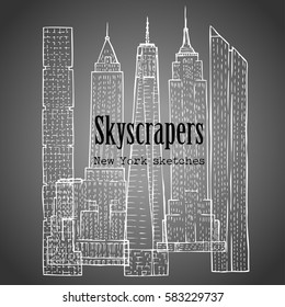 Background with Skyscrapers. Hand drawn cityscape sketches vector illustration