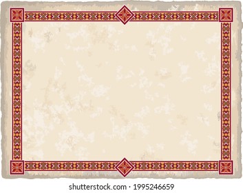 Background with Slavic patterns and frame from ancient ornaments