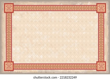Background with Slavic patterns and frame from ancient ornaments