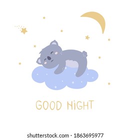 Background with sleeping koala. Design for Baby.