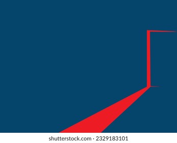 background a slightly open door glows red on a blue background