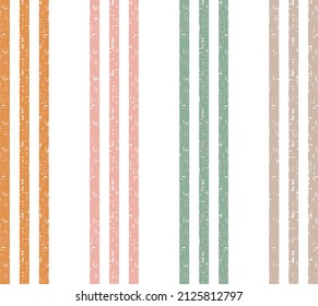 background with slub textured stripe pattern, Seamless vector pattern with orange, pink, forest green, beige vertical thin stripes on a white background,
