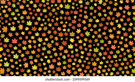 Background of small autumn leaves on black background