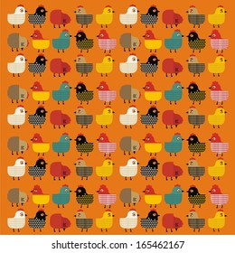 background of small, colorful and  funny hens