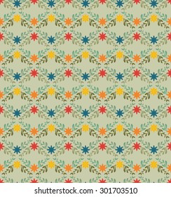Background of small flowers and twigs. Seamless retro pattern.