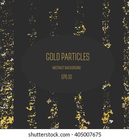 Background with small gold particles. Golden strips. Background of gold leaf with space for your text. Vector illustration