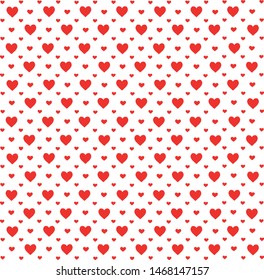 Background of small hand drawn red hearts. Pattern of hearts. Vector illustration. Hand drawn.