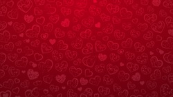 Background Of Small Hearts With Ornament Of Curls, In Red Colors