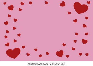 Background of small hearts in red colors. Happy Valentine's day sale header or voucher template with hearts. Heart frame background.