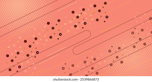 background with small hexagons with orange halftone effect with abstract design