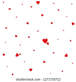 Background of small red hearts creating a chaotic pattern. Vector template for romantic design.