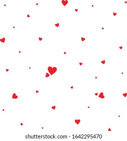 Background of small red hearts creating a chaotic pattern. Vector template for romantic design.