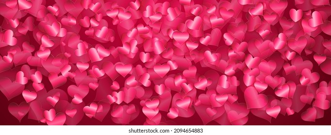 Background of small shiny hearts in red colors. Illustration on Valentine Day