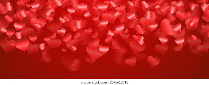 Fondo de corazones brillantes en colores rojos. Ilustración en San Valentín