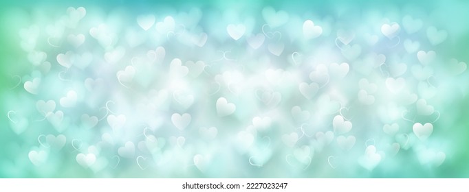 Hintergrund kleiner, durchscheinender unscharfer Herzen in hellblauen Farben. Illustration zum Valentinstag
