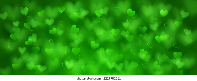 Background of small translucent blurry hearts in green colors. Illustration for Valentine's day