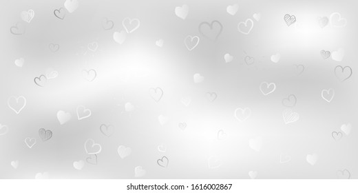 Background of small white hand drawn hearts on gray background. Illustration on Valentine's day