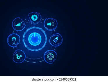 Background Smart technology power button technology The light emitted from the button body. There are functions related to money, technology, knowledge, ideas, and goal setting.