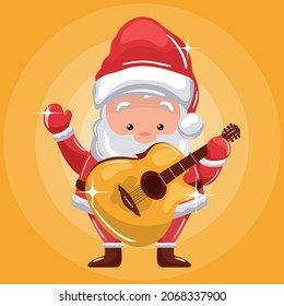 background with smiling santa claus playing guitar