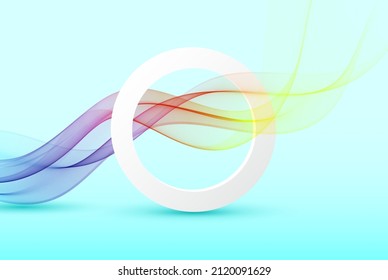 Fondo con onda de color suave y círculo blanco. Líneas onduladas multicolores sobre un fondo blanco. 