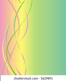 The background smoothly passing from pink color in yellow and green colors with a lateral pattern in the form of waves of different colors