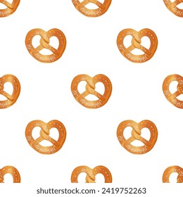 Background with snack food. Seamless pattern. Fast food restaurant, menu. Pretzel vector