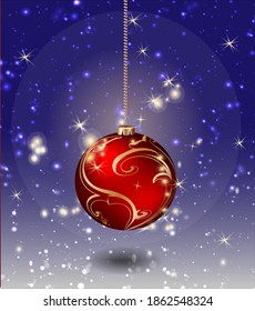 background with snow and christmas ball