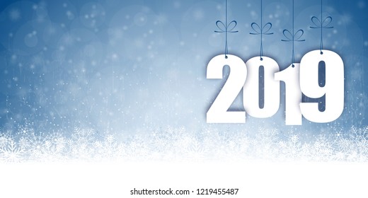 background with snow fall and greetings for christmas and New Year 2019