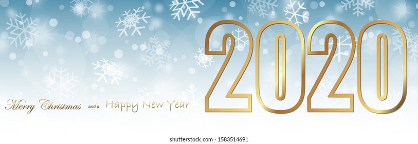 background with snow fall and greetings for christmas and New Year 2020 panorama style