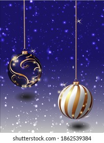 background with snow and two christmas balls