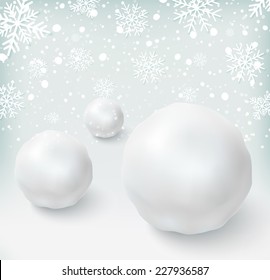 Background with snowballs and snow. Winter background. Vector illustration