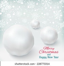 Background with snowballs and snow. Winter background. Vector illustration
