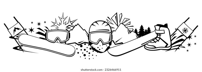 Background with snowboarding items. Winter sport illustration.