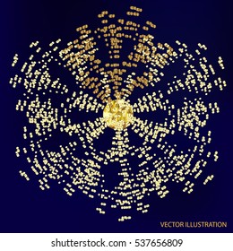 Background with snowflake in blue and gold colors. Christmas vector illustration