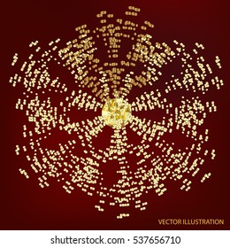 Background with snowflake in red and gold colors. Christmas vector illustration