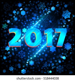 Background snowflakes 2017. New year,  Vector illustration. Bokeh effect.