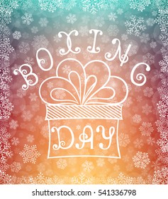 Background with snowflakes. Boxing Day. Lettering.