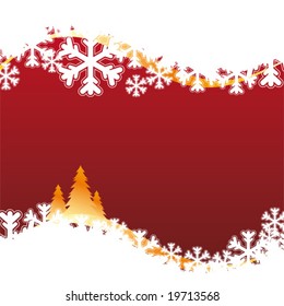 Background with snowflakes and christmas tree for your design in red color