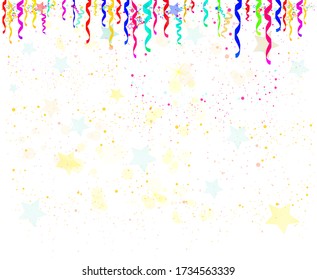 Confeti y serpentina de fondo con copas de nieve. Ilustración del vector