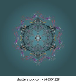 Background with snowflakes. Isolated cute snowflakes on colorful background. Vector illustration.