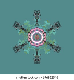 Background with snowflakes. Isolated cute snowflakes on colorful background. Vector illustration.